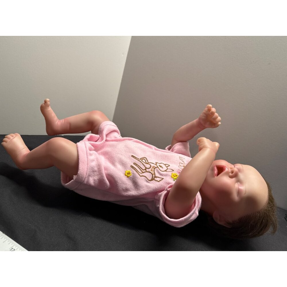 Realistic Newborn Reborn Baby Doll Weighted Pink Romper Embroidered Deer Design